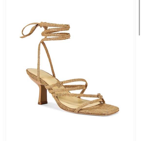 LPA Shoes - LPA Revolve Rattan Woven Ankle Tie Strappy Kitten Heel Sandal